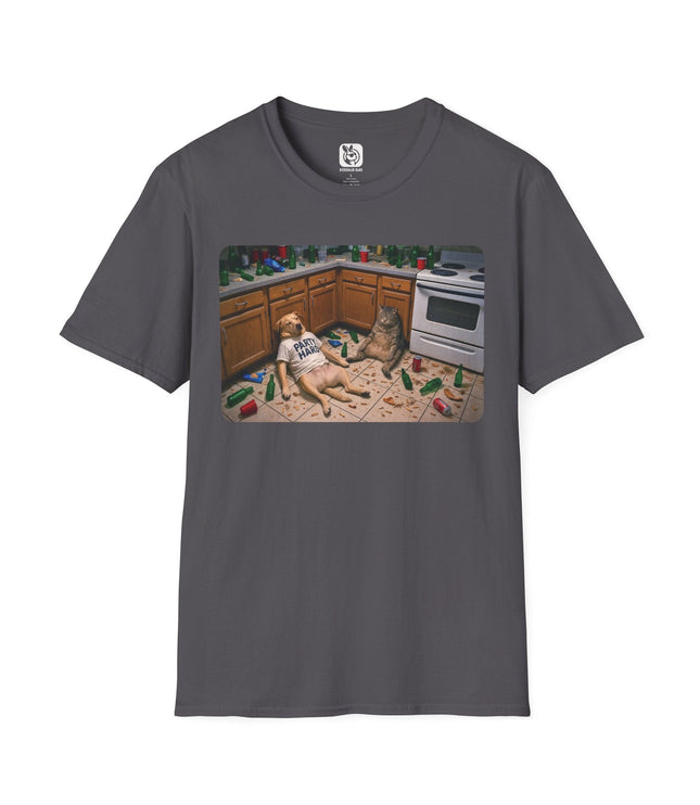 Party Hard Pets Unisex Soft Cotton T-Shirt in Charcoal .