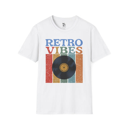 Retro Vibes On Vinyl Unisex T-Shirt in White .