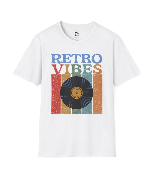 Retro Vibes On Vinyl Unisex T-Shirt in White .