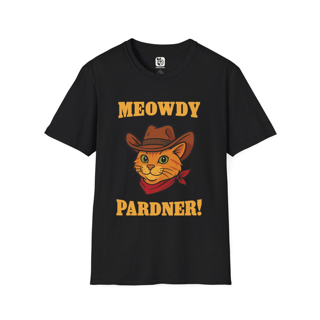 Meowdy Partner Cowboy Cat Unisex T-Shirt in Black .