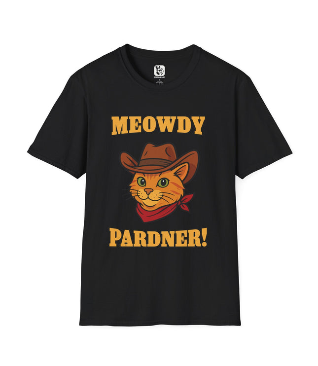 Meowdy Partner Cowboy Cat Unisex T-Shirt in Black .