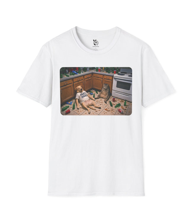 Party Hard Pets Unisex Soft Cotton T-Shirt in White .