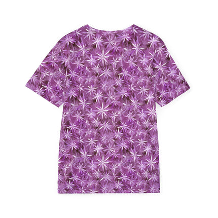 The back of a soft polyester sports jersey featuring a fuchsia pattern of starbursts.