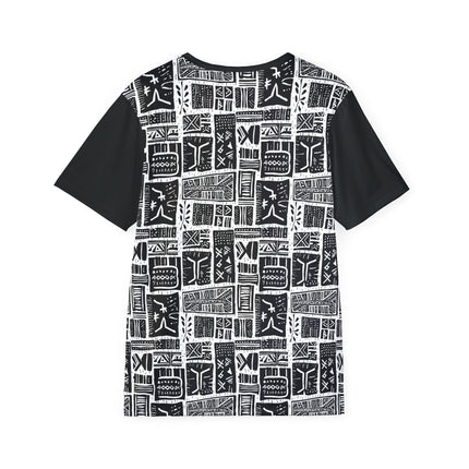 The back of a soft polyester sports jersey featuring a pattern of decorative etching.