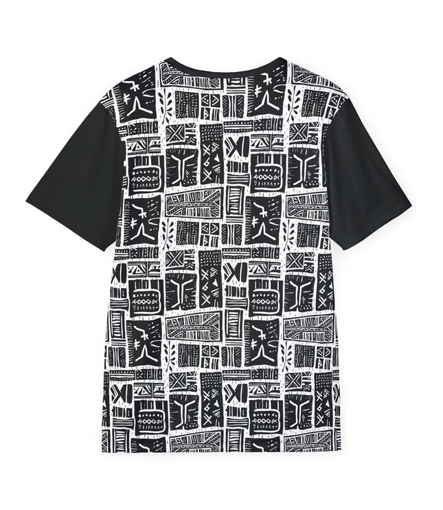 The back of a soft polyester sports jersey featuring a pattern of decorative etching.