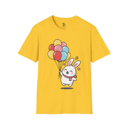 Cute Kawaii Balloon Bunny Soft Cotton Unisex T-Shirt in Daisy .