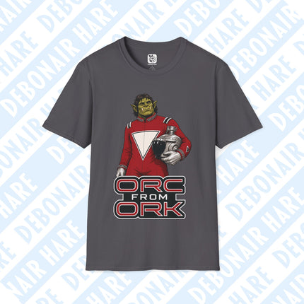 A gray t-shirt depicting an orc from ork