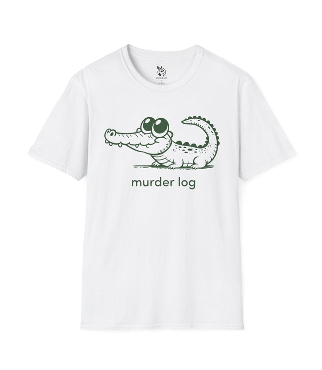 Murder Log Alligator Unisex T-Shirt in White .