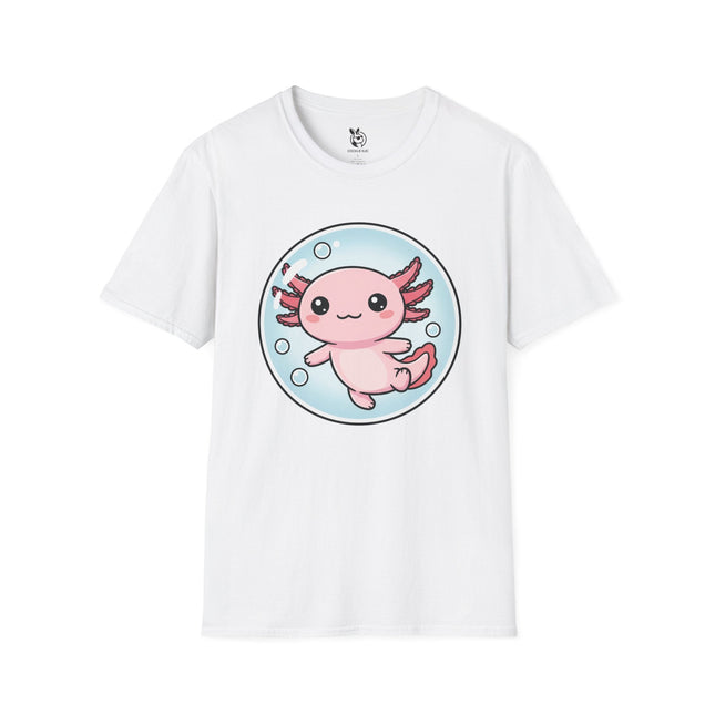 Cute Kawaii Axolotl Soft Cotton Unisex T-Shirt in White .