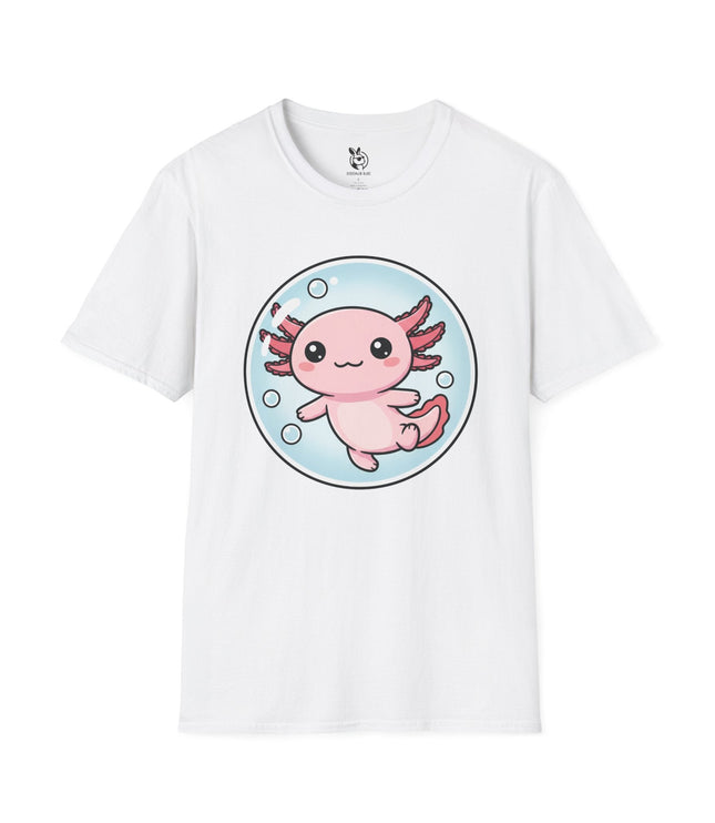 Cute Kawaii Axolotl Soft Cotton Unisex T-Shirt in White .