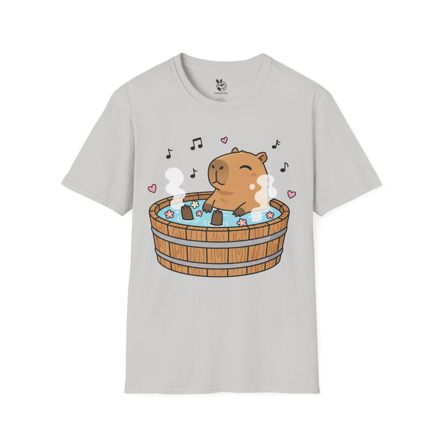 Cute Hottub Capybara Soft Cotton Unisex T-Shirt in Ice Grey .