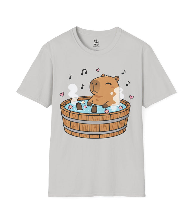Cute Hottub Capybara Soft Cotton Unisex T-Shirt in Ice Grey .