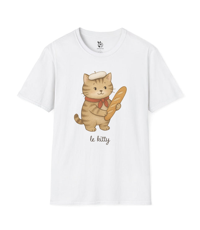 Baguette Kitty Unisex T-Shirt in White .