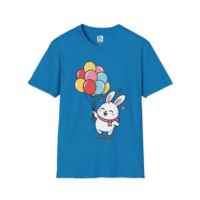 Cute Kawaii Balloon Bunny Soft Cotton Unisex T-Shirt in Sapphire .