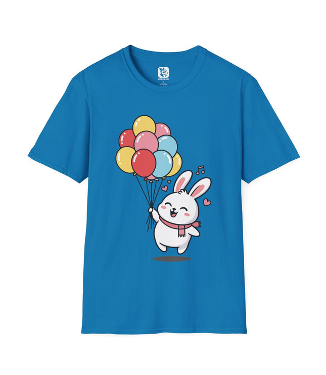 Cute Kawaii Balloon Bunny Soft Cotton Unisex T-Shirt in Sapphire .