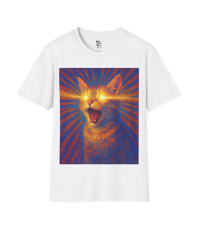 Caffeine Cat Psychedelic T-Shirt in White .