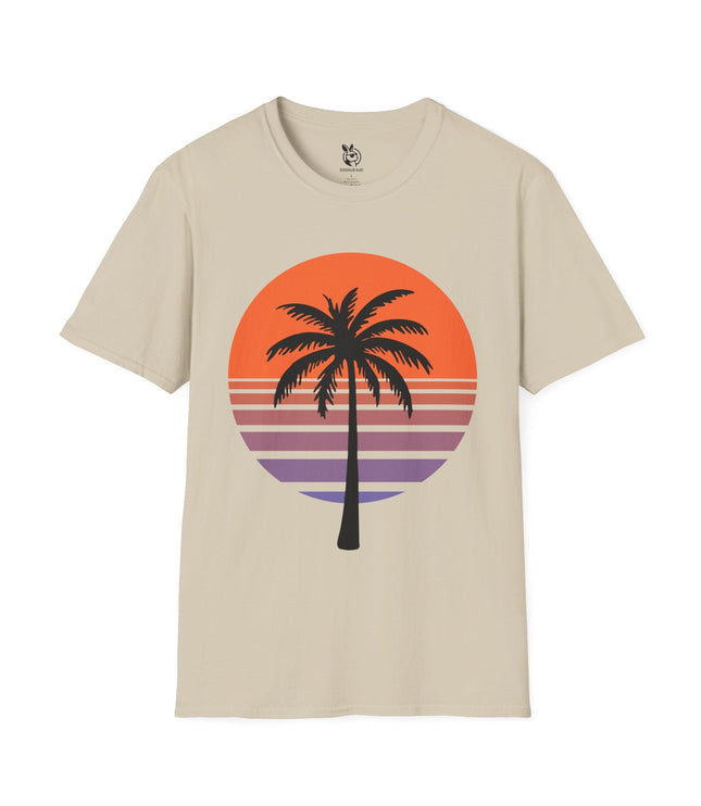 Retro Palm Tree Unisex Soft Cotton T-Shirt in Sand .