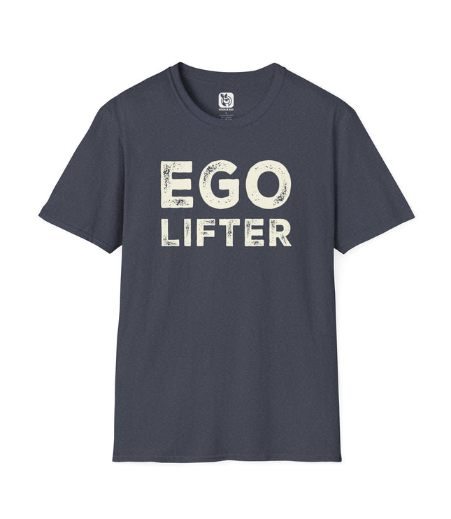 Bluish-gray t-shirt with 'EGO LIFTER' text