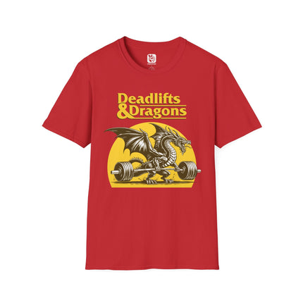 Deadlifts and Dragons Unisex T-Shirt in Red .