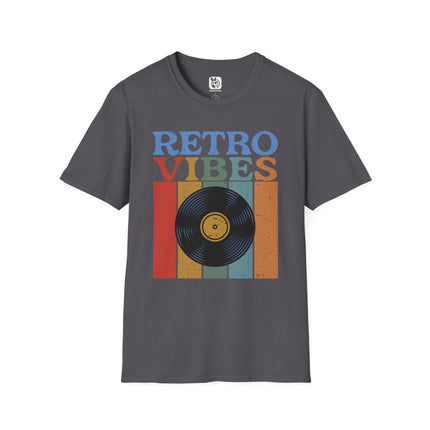 Retro Vibes On Vinyl Unisex T-Shirt in Charcoal .