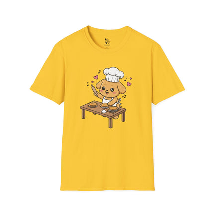 Cute Puppy Chef Soft Cotton Unisex T-Shirt in Daisy .