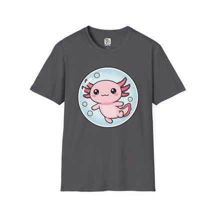 Cute Kawaii Axolotl Soft Cotton Unisex T-Shirt in Charcoal .