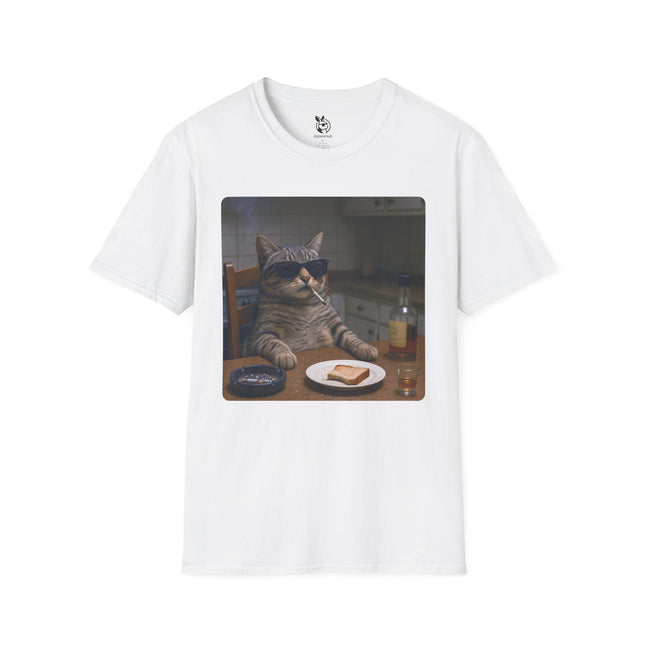 Recuperating Cat Soft Cotton Unisex T-Shirt in White .