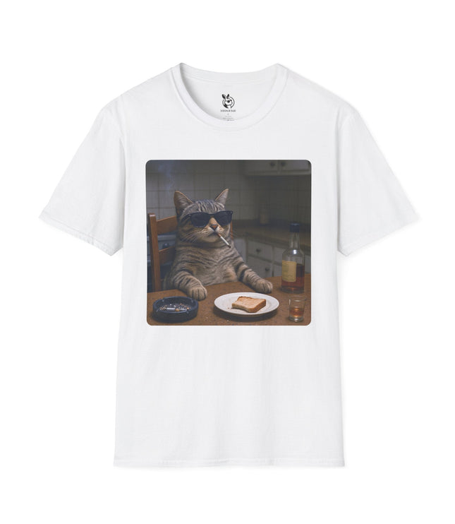 Recuperating Cat Soft Cotton Unisex T-Shirt in White .