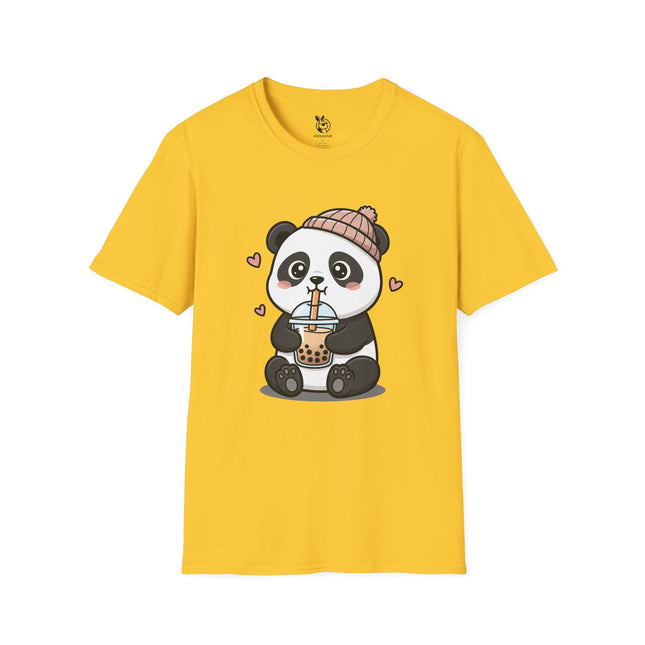 Cute Boba Panda Soft Cotton Unisex T-Shirt in Daisy .