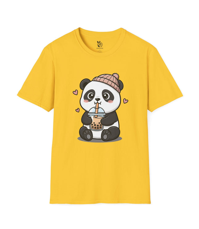 Cute Boba Panda Soft Cotton Unisex T-Shirt in Daisy .
