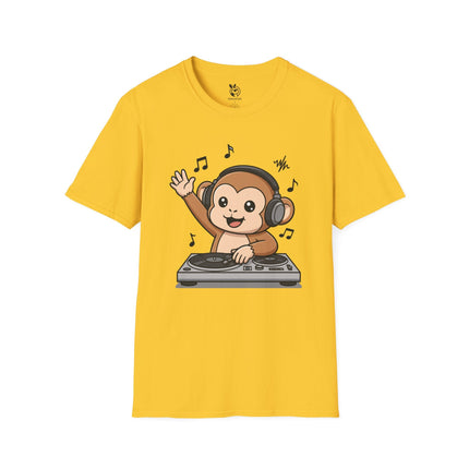 Cute DJ Monkey Soft Cotton Unisex T-Shirt in Daisy .