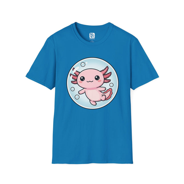 Cute Kawaii Axolotl Soft Cotton Unisex T-Shirt in Sapphire .
