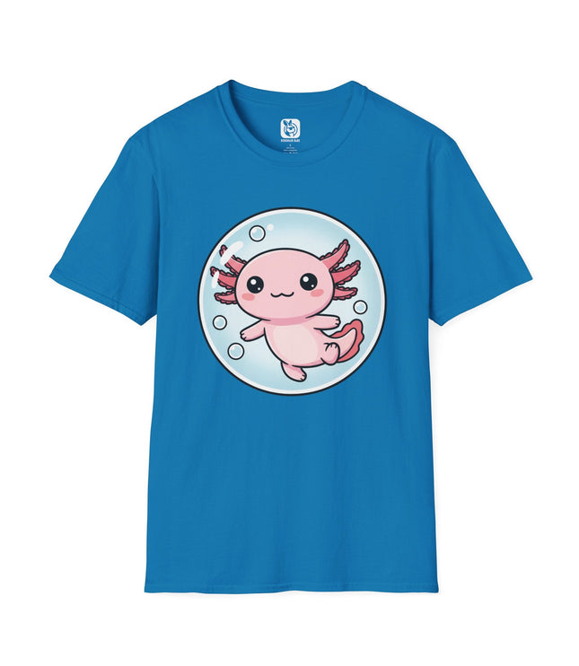 Cute Kawaii Axolotl Soft Cotton Unisex T-Shirt in Sapphire .