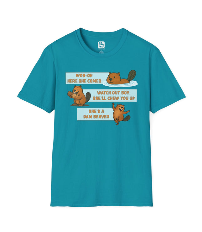 Dam Beaver Unisex T-Shirt in Tropical Blue .