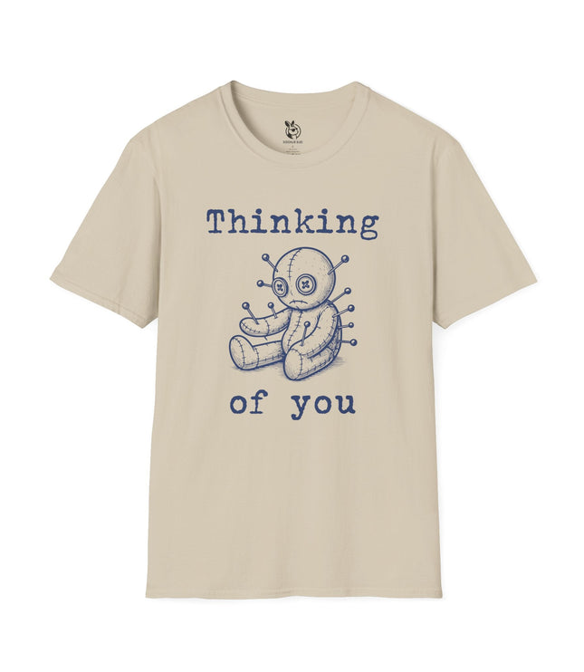 Thinking of You Voodoo Unisex Soft Cotton T-Shirt in Sand .