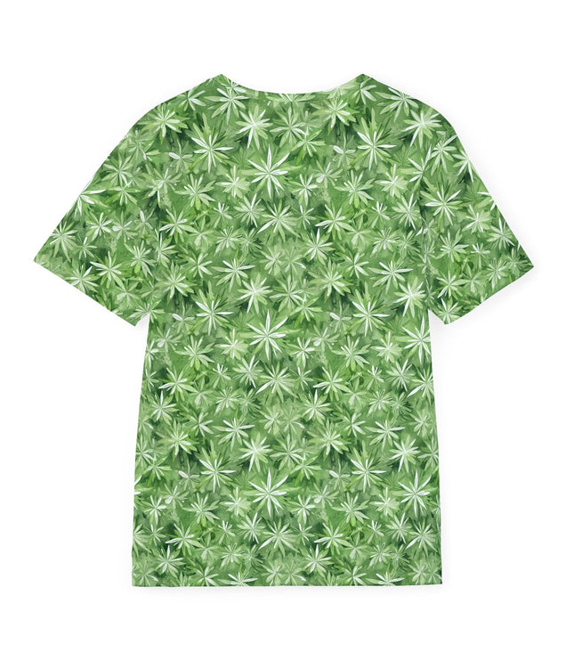 The back of a soft polyester sports jersey featuring a green pattern of starbursts.