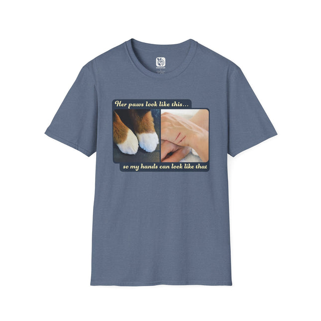 Her Paws Look Like This Unisex T-Shirt in Heather Indigo .