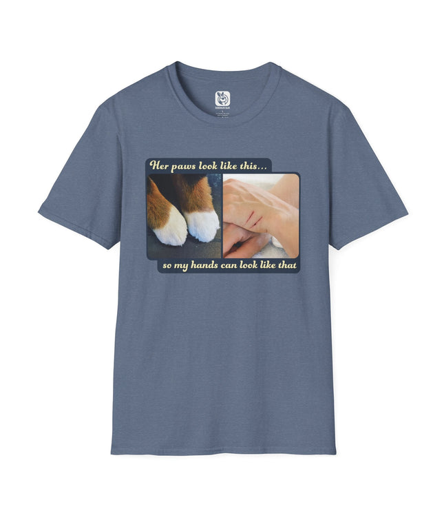 Her Paws Look Like This Unisex T-Shirt in Heather Indigo .