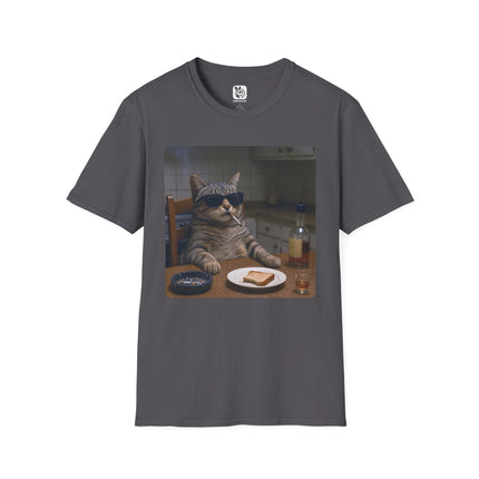 Recuperating Cat Soft Cotton Unisex T-Shirt in Charcoal .