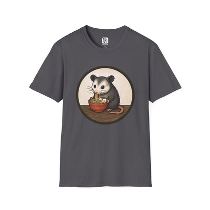 Possum Eating Ramen Noodles Unisex T-Shirt in Charcoal .