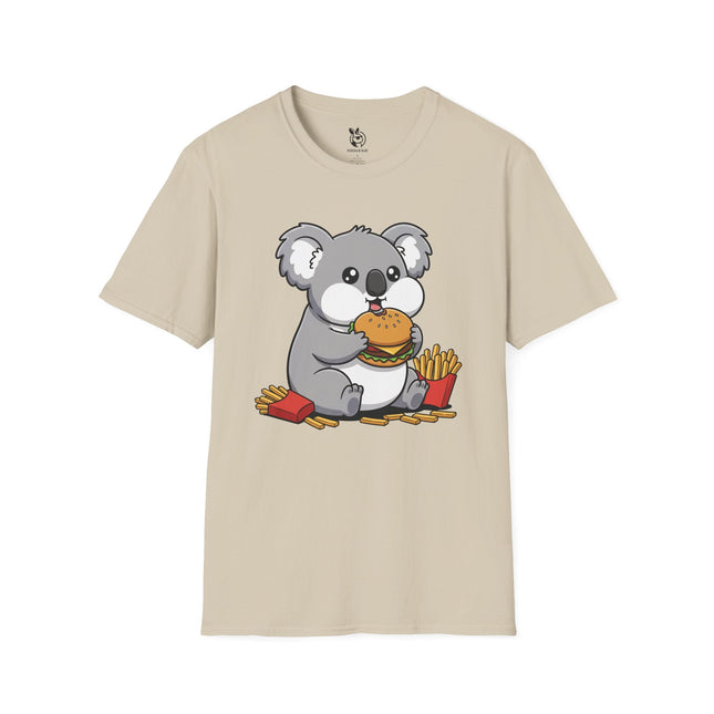 Cute Hungry Koala Soft Cotton Unisex T-Shirt in Sand .