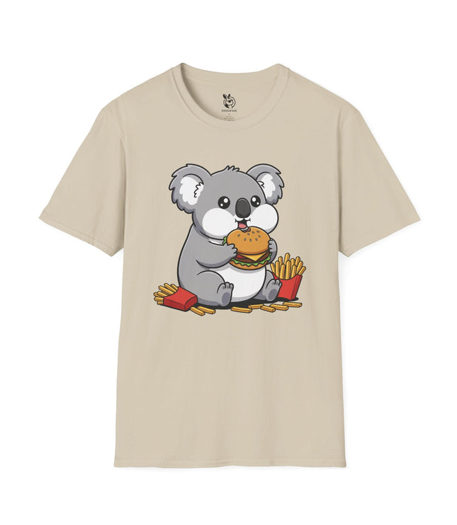 Cute Hungry Koala Soft Cotton Unisex T-Shirt in Sand .