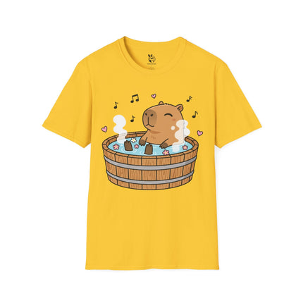 Cute Hottub Capybara Soft Cotton Unisex T-Shirt in Daisy .