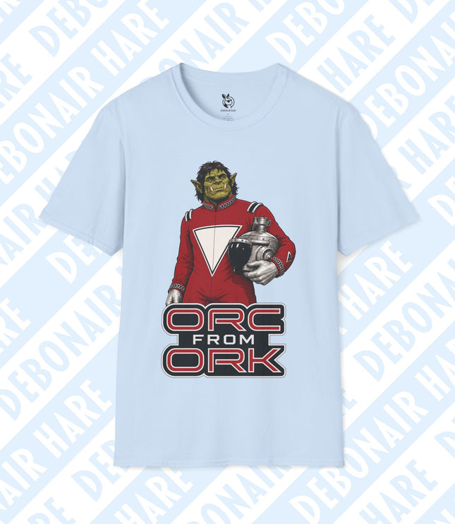 A light blue t-shirt depicting an orc from ork