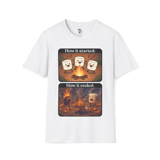 How It Started Vs. How It Ended Soft Cotton Unisex T-Shirt in White .