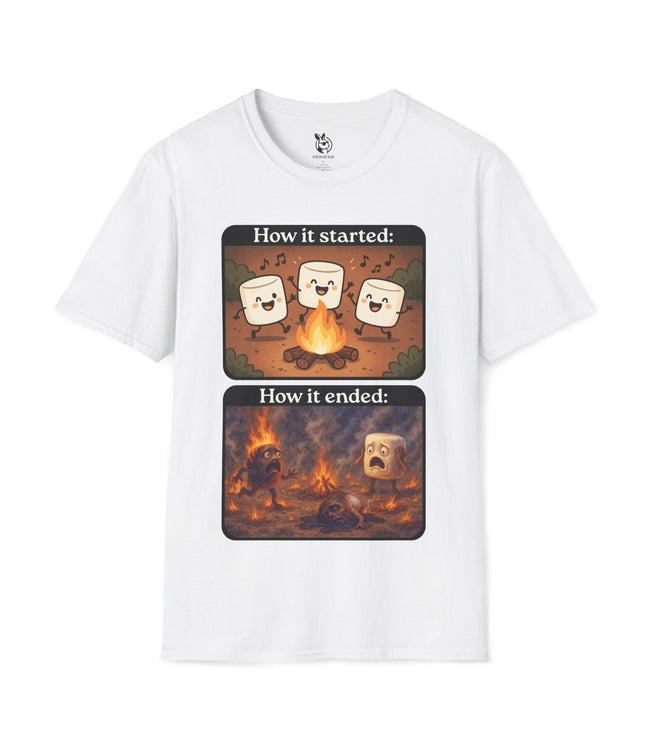 How It Started Vs. How It Ended Soft Cotton Unisex T-Shirt in White .