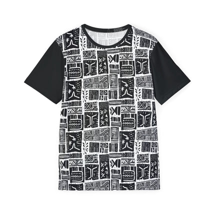 The front of a soft polyester sports jersey featuring a pattern of decorative etching.