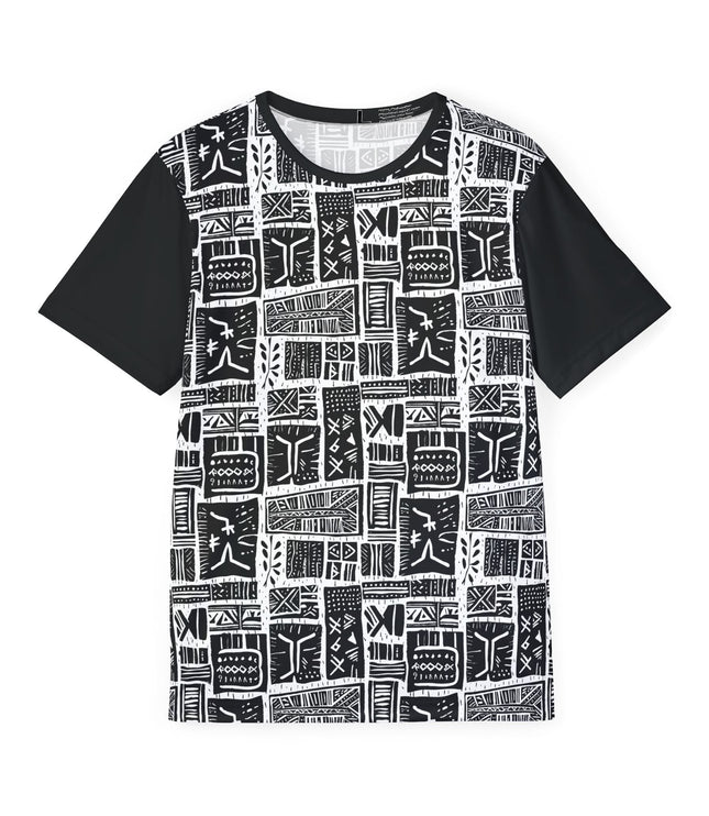 The front of a soft polyester sports jersey featuring a pattern of decorative etching.