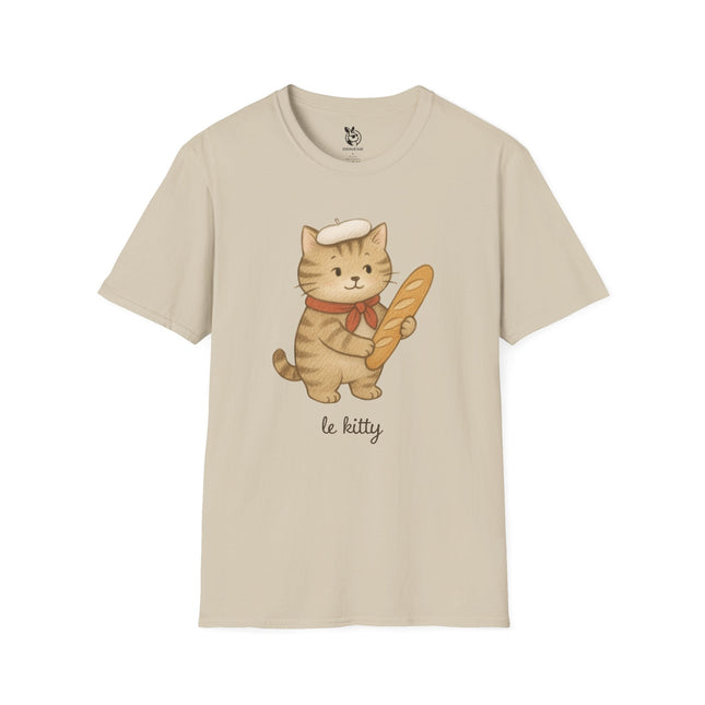 Baguette Kitty Unisex T-Shirt in Sand .