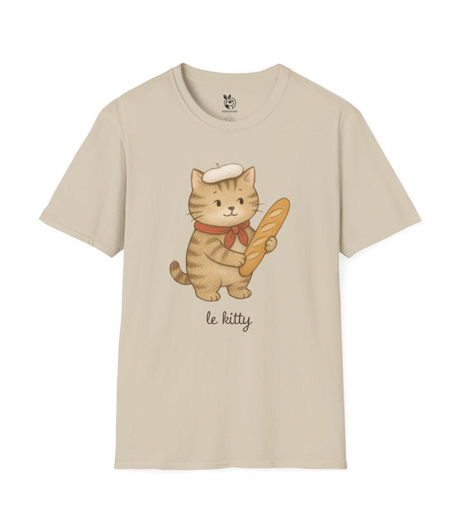 Baguette Kitty Unisex T-Shirt in Sand .